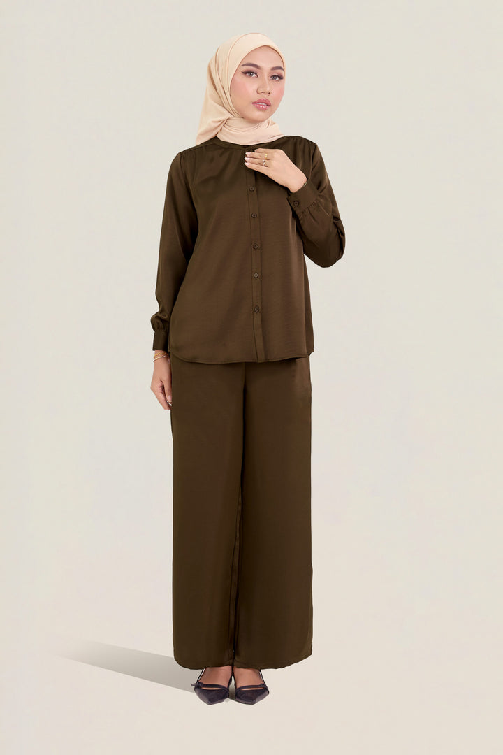 Stella Satin Blouse Brown