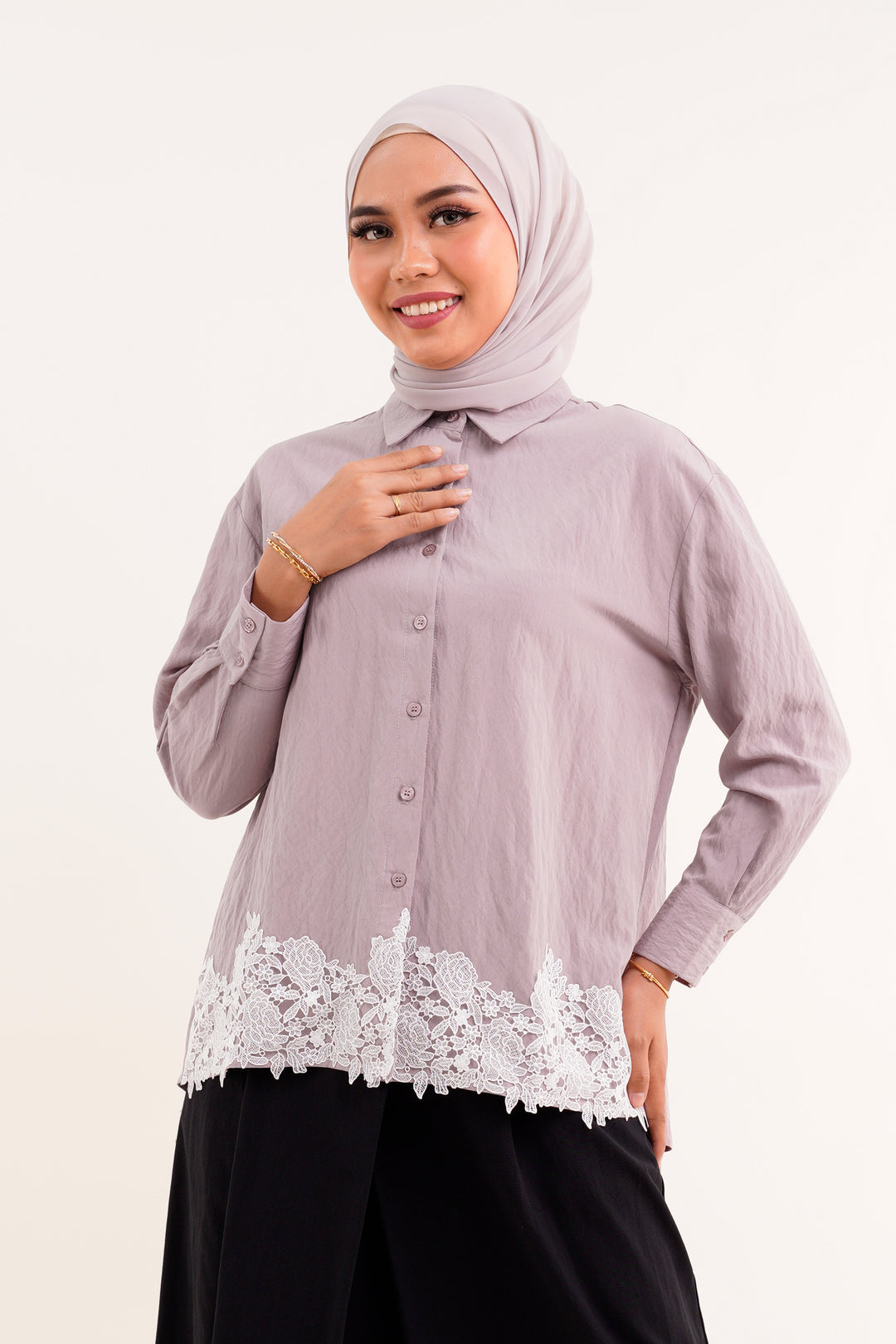 Giana Lace Cotton Blouse Ash Purple