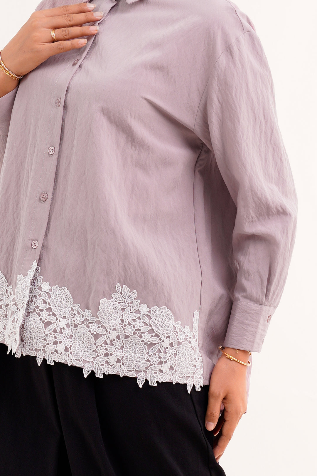 Giana Lace Cotton Blouse Ash Purple