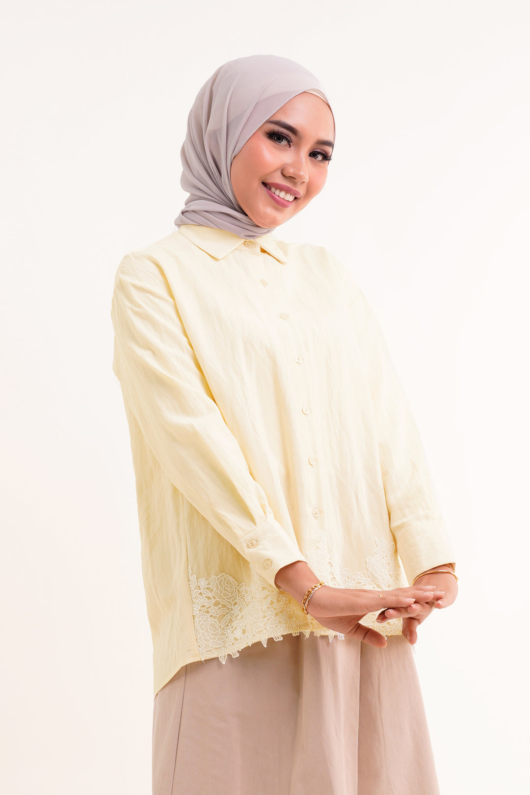 Giana Lace Cotton Blouse Yellow