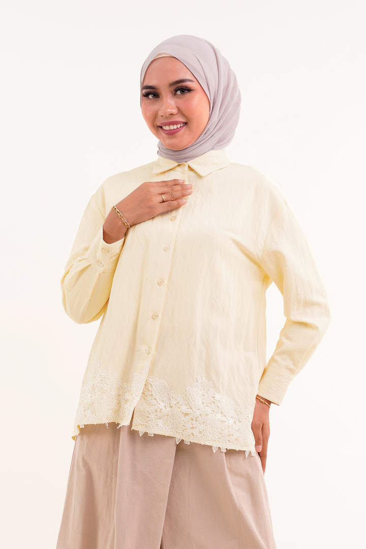 Giana Lace Cotton Blouse Yellow