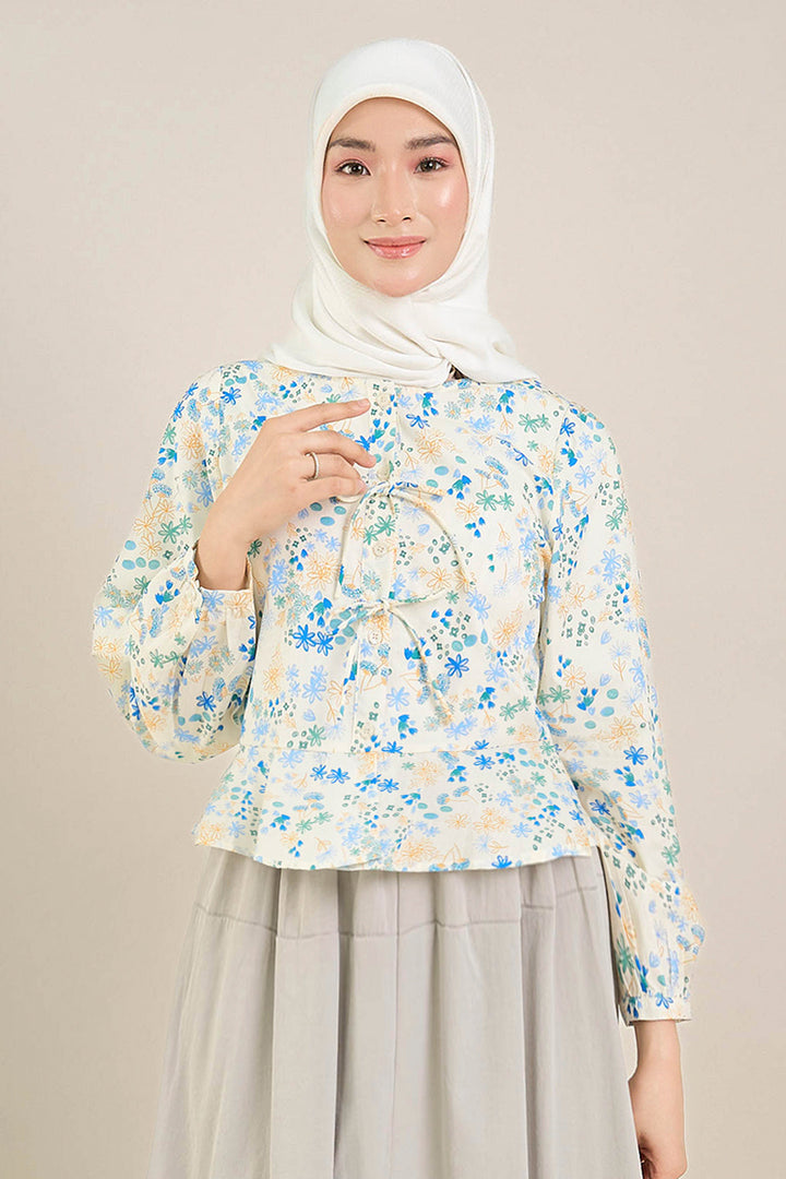 Isadora Ribbon Blouse Blue