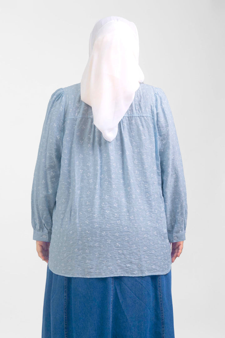 Ivy Plus Size Floral Printed Blouse Soft Blue