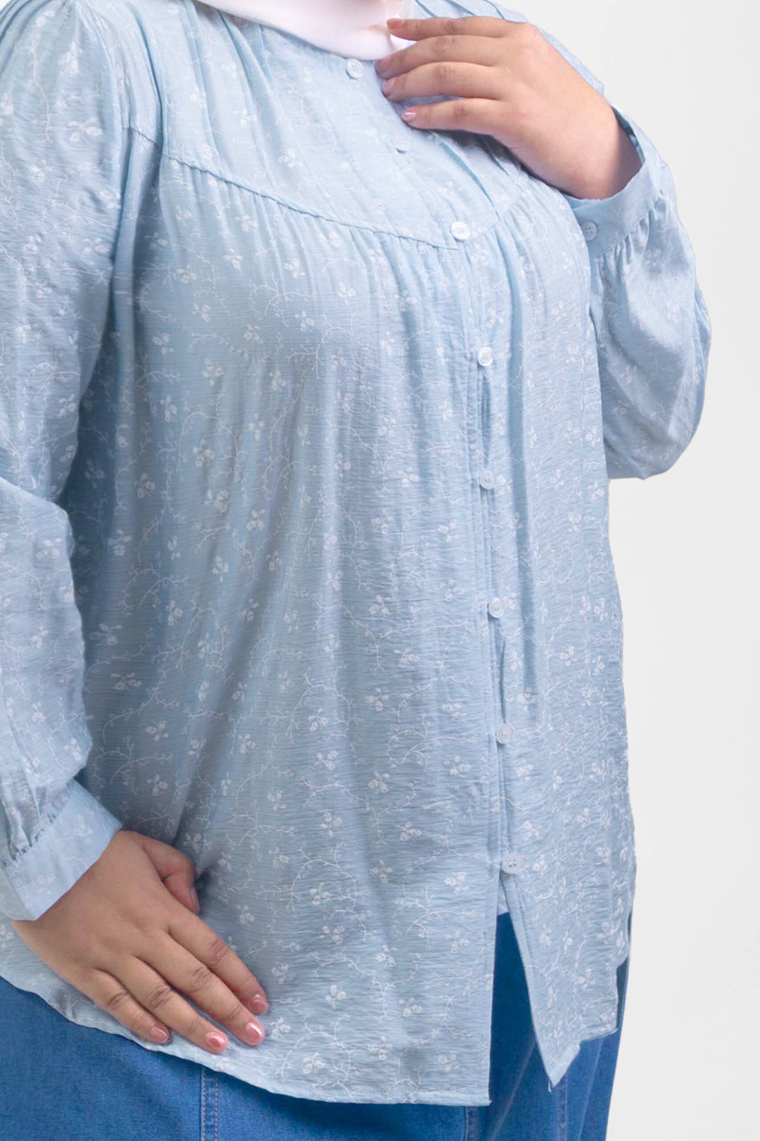 Ivy Plus Size Floral Printed Blouse Soft Blue