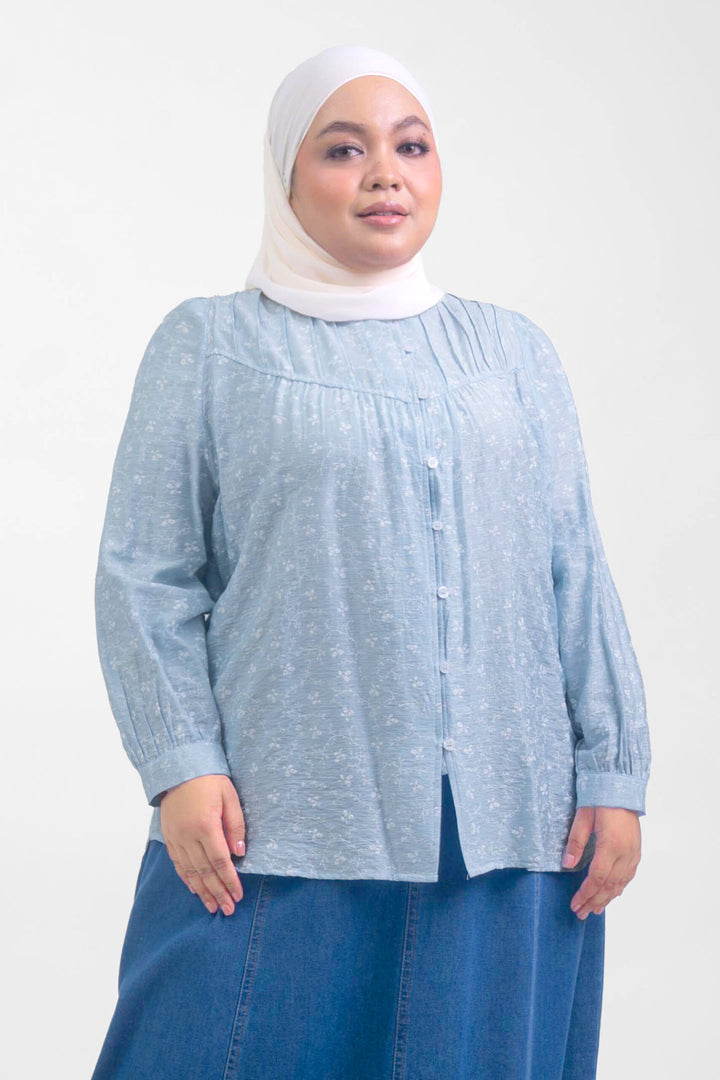Ivy Plus Size Floral Printed Blouse Soft Blue