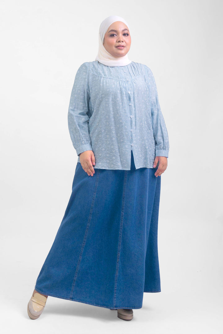 Ivy Plus Size Floral Printed Blouse Soft Blue