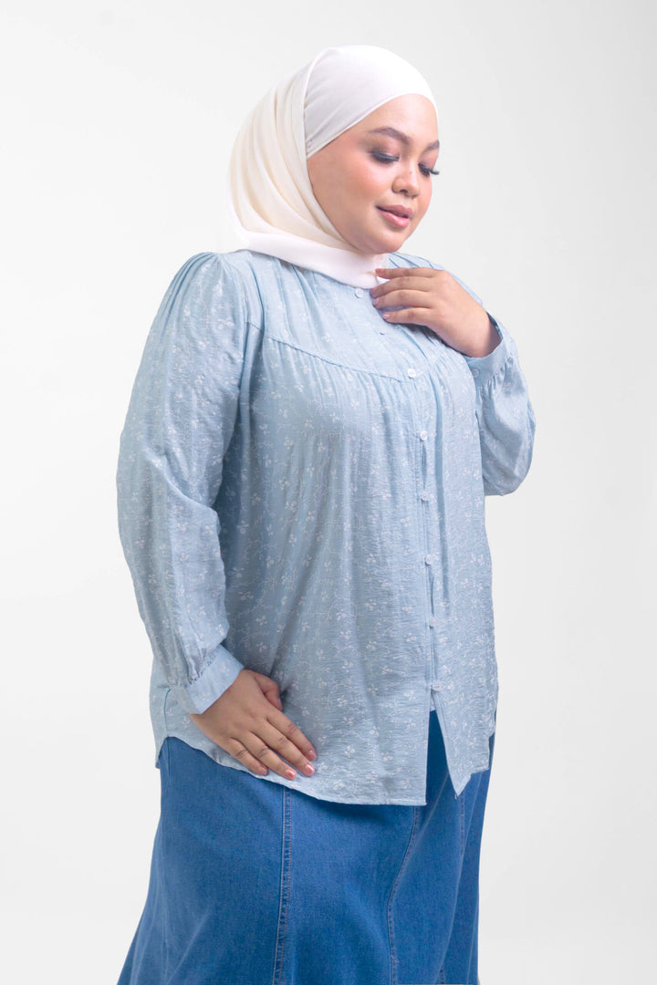 Ivy Plus Size Floral Printed Blouse Soft Blue