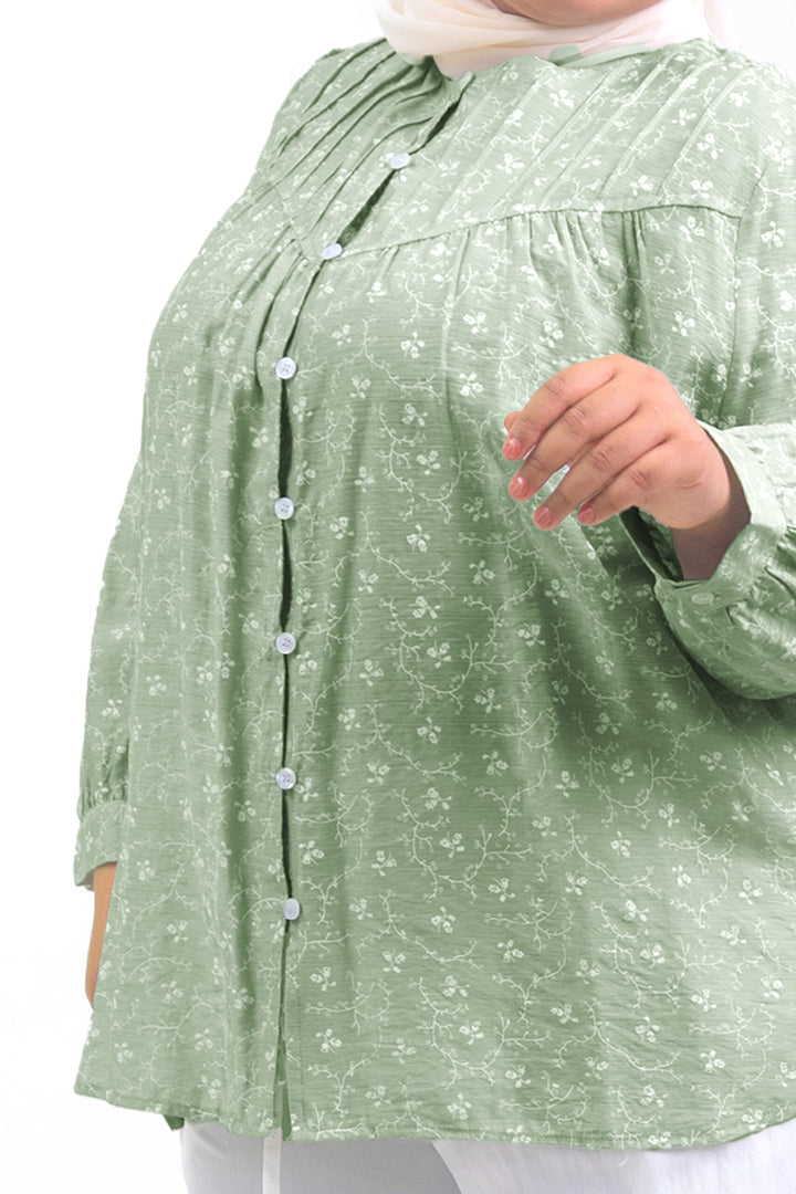 Ivy Plus Size Floral Printed Blouse Soft Green