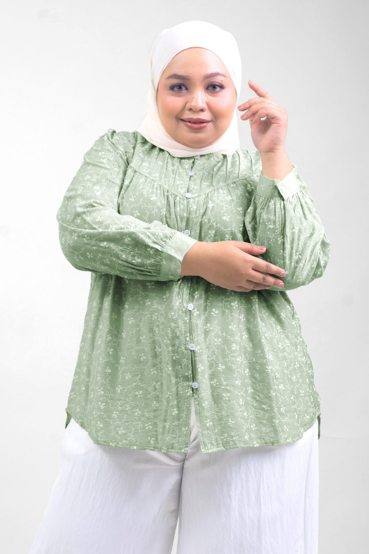 Ivy Plus Size Floral Printed Blouse Soft Green