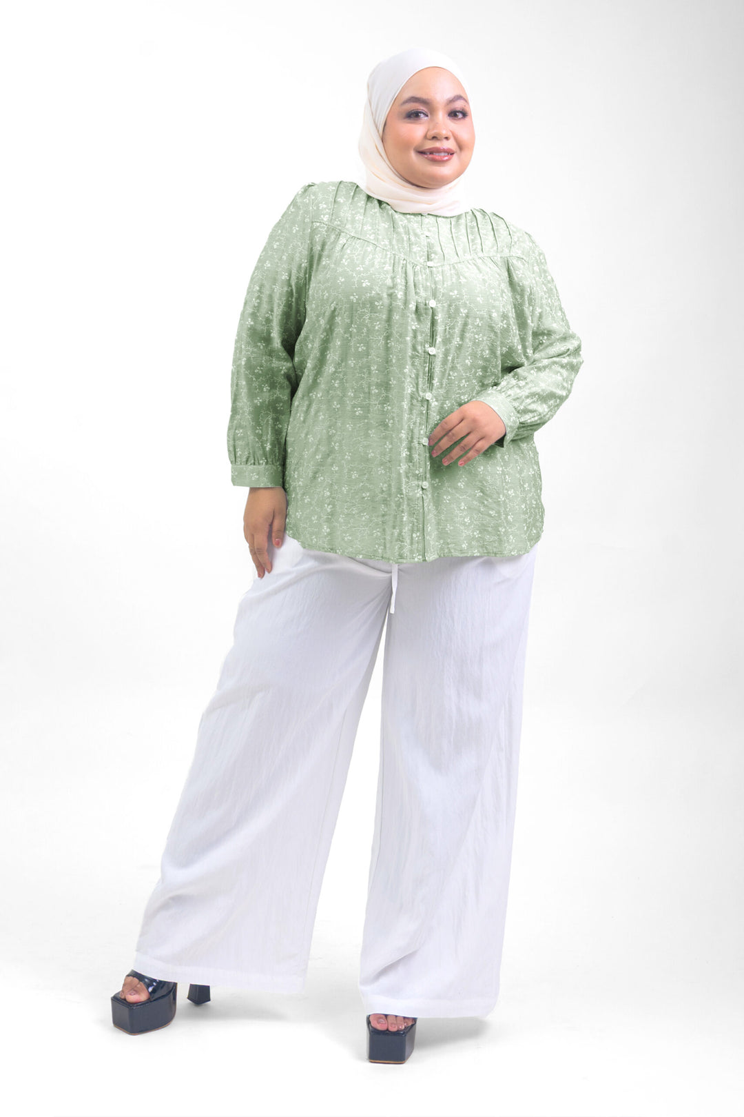 Ivy Plus Size Floral Printed Blouse Soft Green