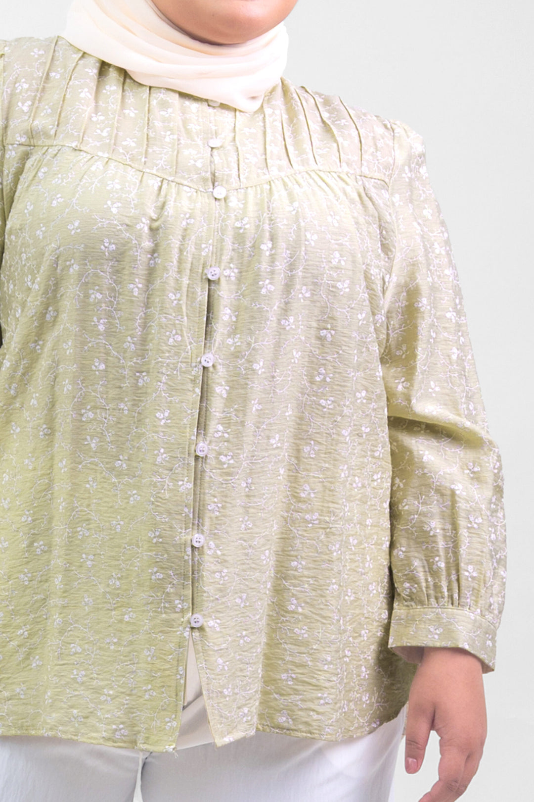 Ivy Plus Size Floral Printed Blouse Beige