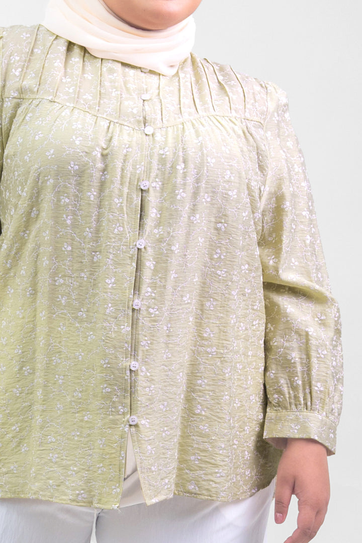 Ivy Plus Size Floral Printed Blouse Beige