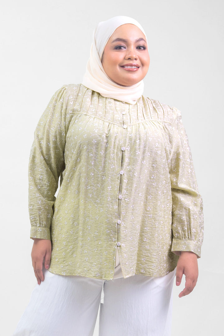 Ivy Plus Size Floral Printed Blouse Beige