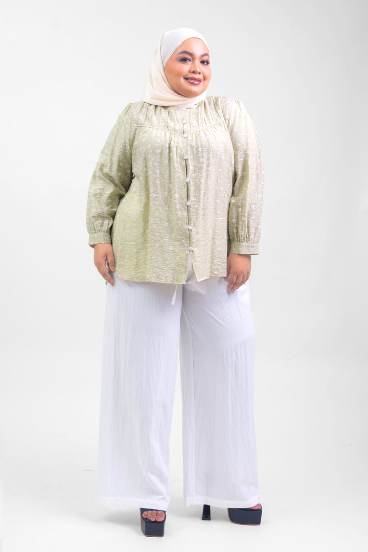 Ivy Plus Size Floral Printed Blouse Beige