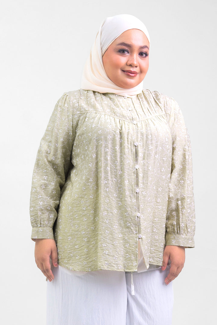 Ivy Plus Size Floral Printed Blouse Beige