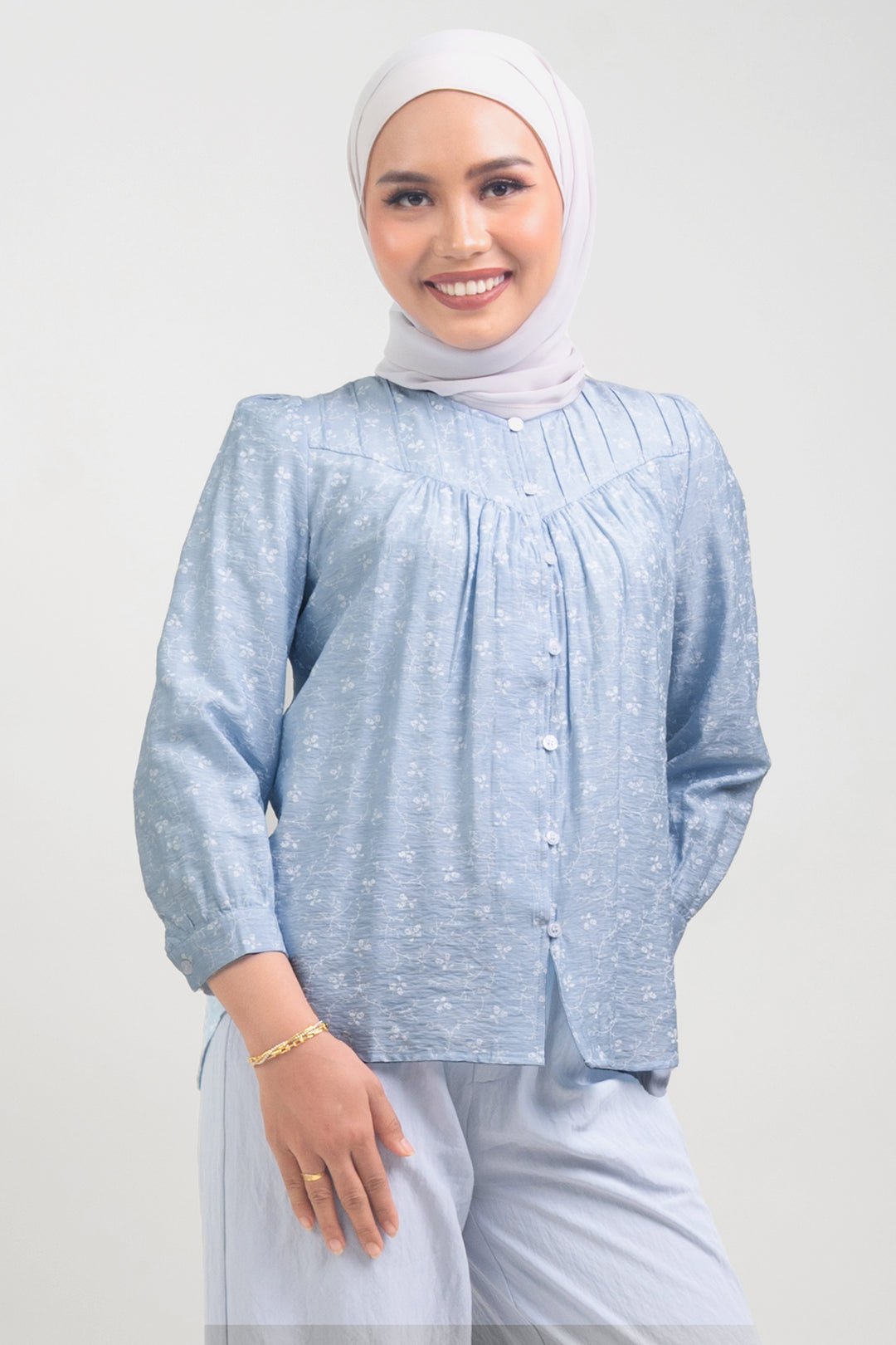 Ivy Floral Printed Blouse Soft Blue