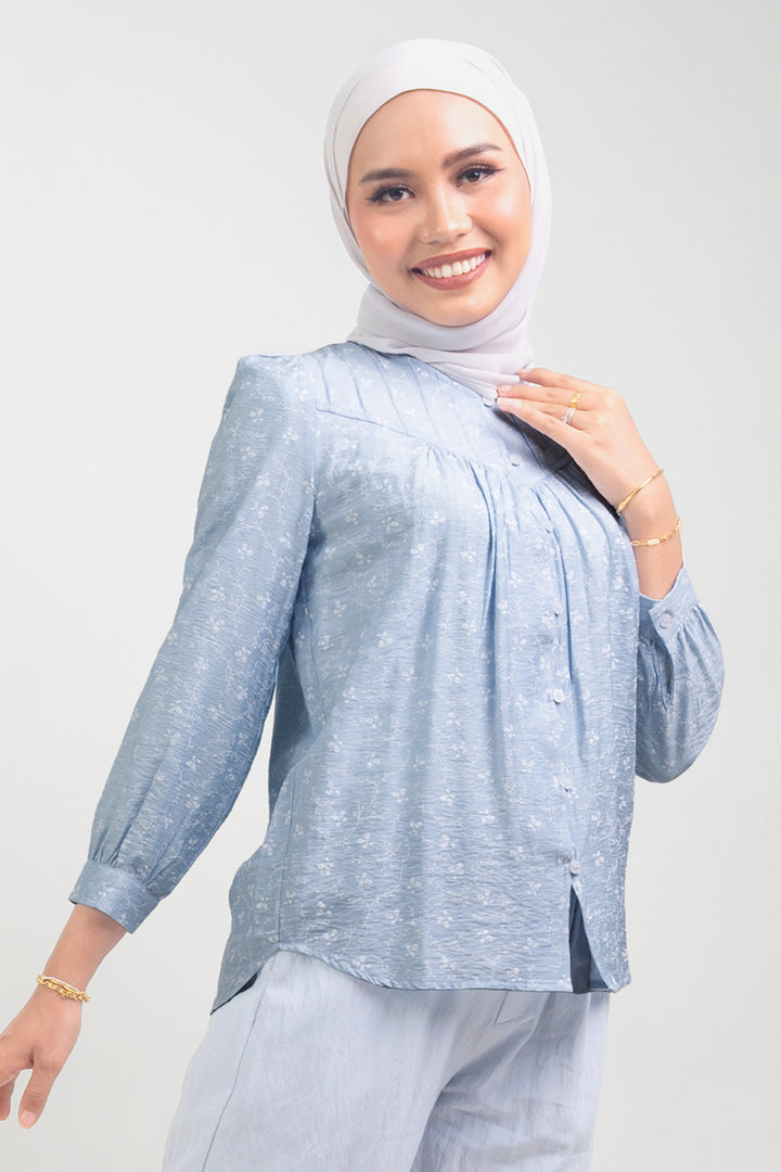 Ivy Floral Printed Blouse Soft Blue