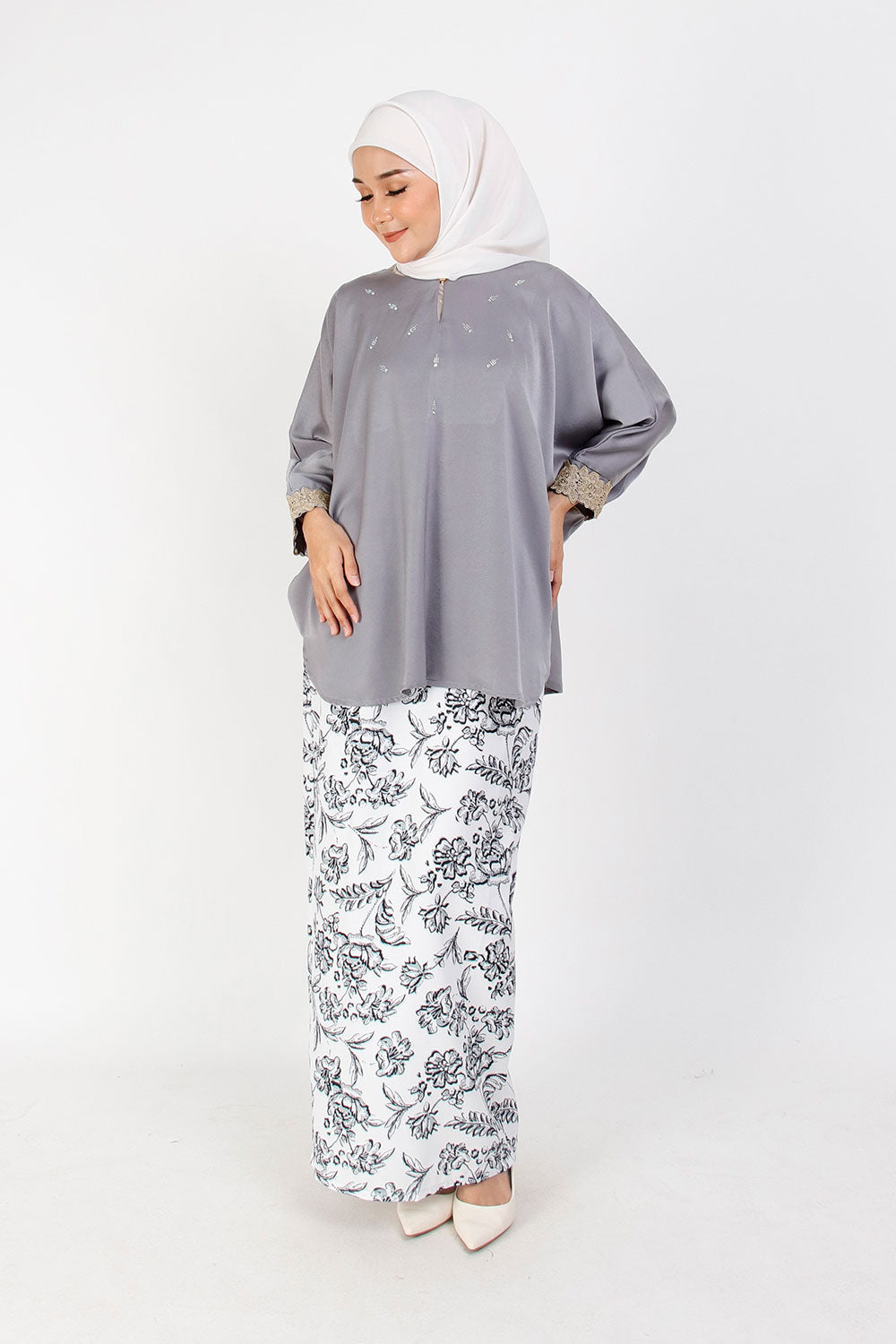 Dewi Plain Batwing Blouse Grey
