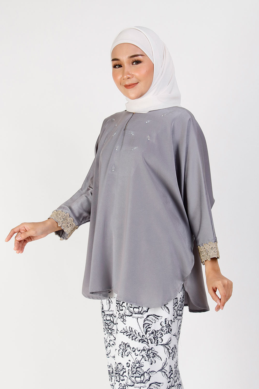 Dewi Plain Batwing Blouse Grey