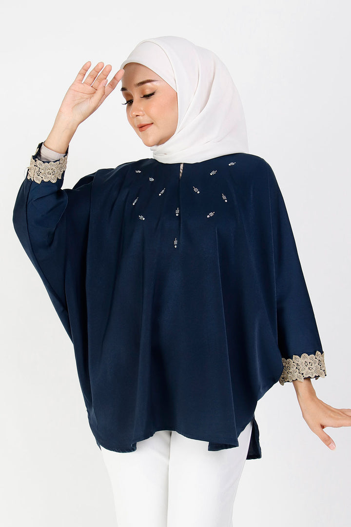 Dewi Plain Batwing Blouse Navy Blue