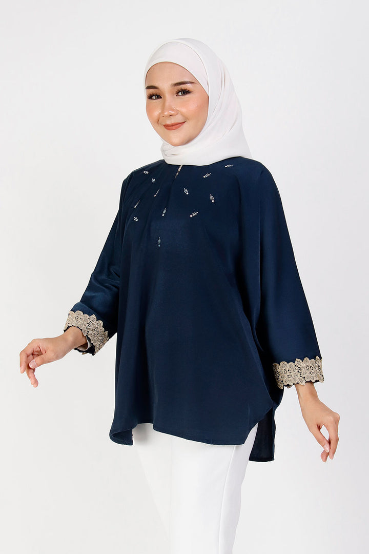 Dewi Plain Batwing Blouse Navy Blue