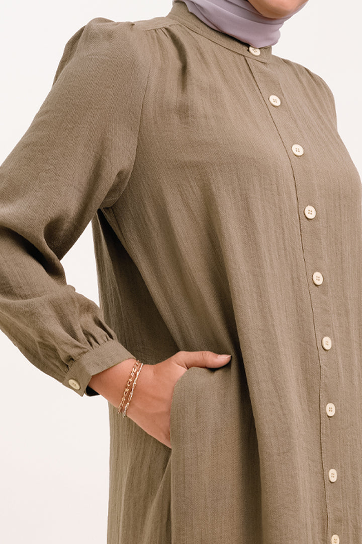 Joanna Linen Long Blouse Khaki