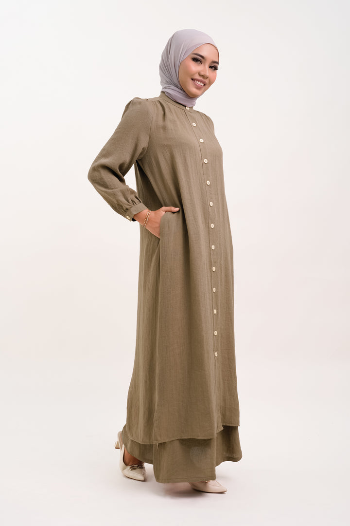 Joanna Linen Long Blouse Khaki
