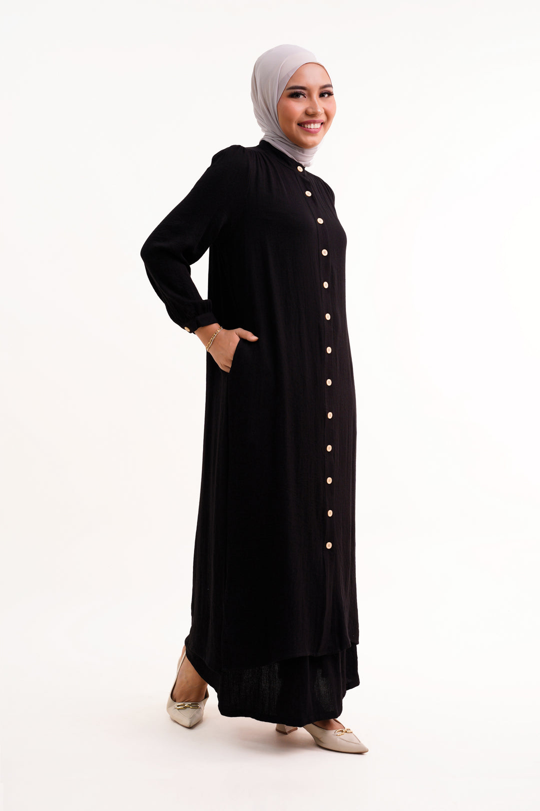 Joanna Linen Long Blouse Black