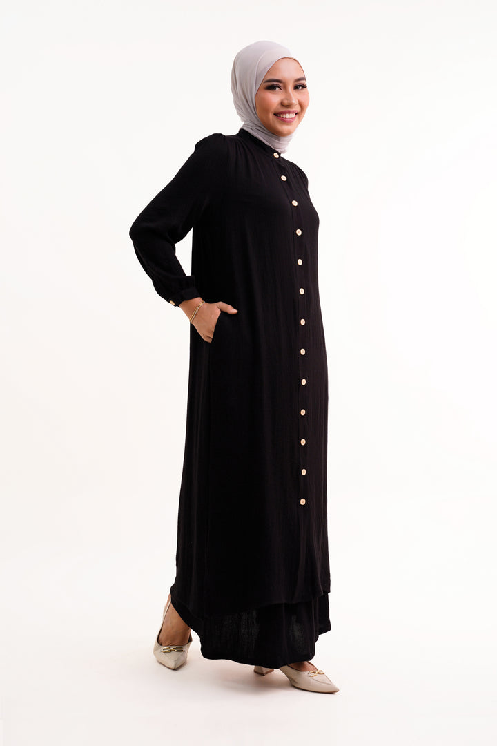 Joanna Linen Long Blouse Black