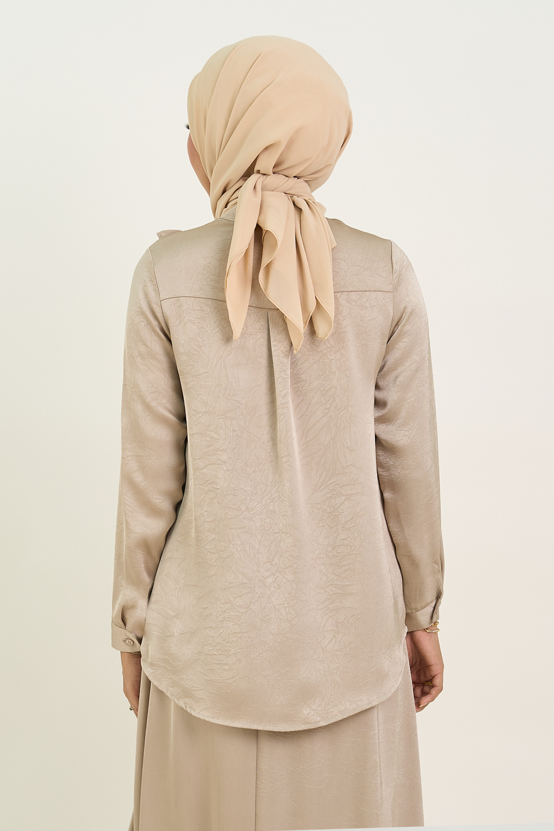 Isabelle Satin Ruffled Blouse Latte