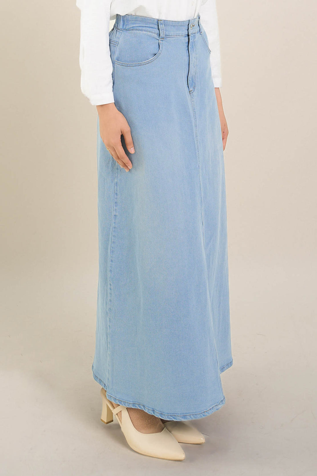 Leona Long Denim Skirt Light Blue