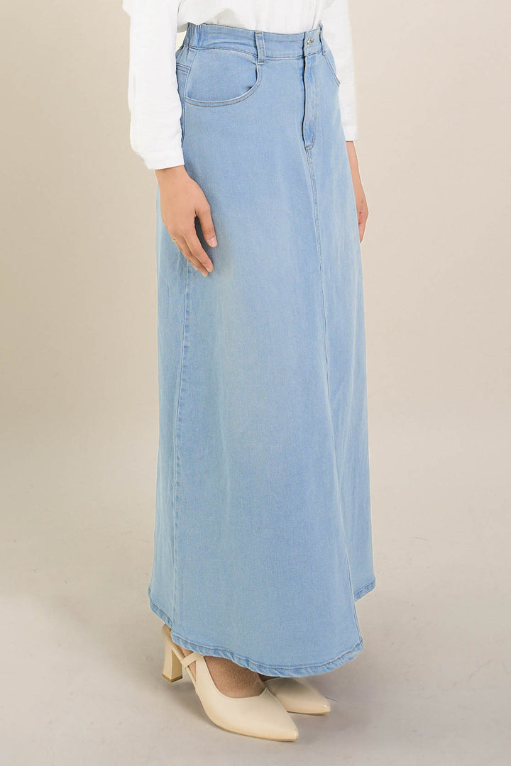 Leona Long Denim Skirt Light Blue