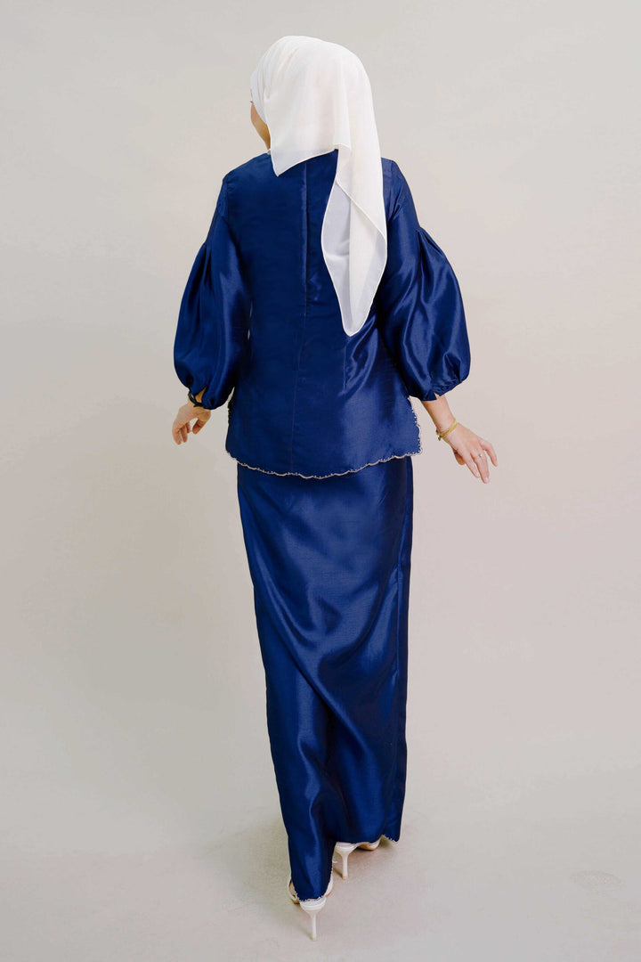 Evelyn Kurung with Embroidery in Royal Blue