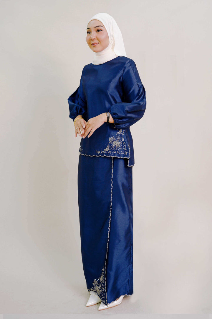Evelyn Kurung with Embroidery in Royal Blue