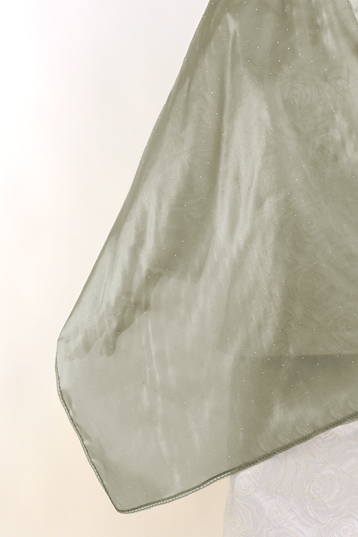 Nilamsari Embellished Organdy Selendang Olive Green