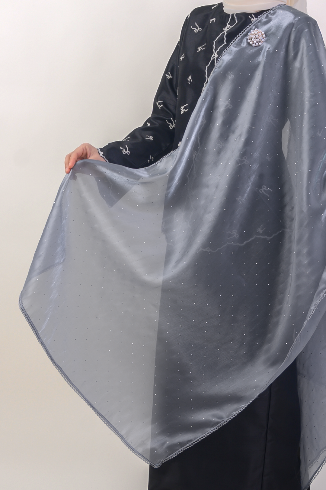 Nilamsari Embellished Organdy Selendang Greyish Blue