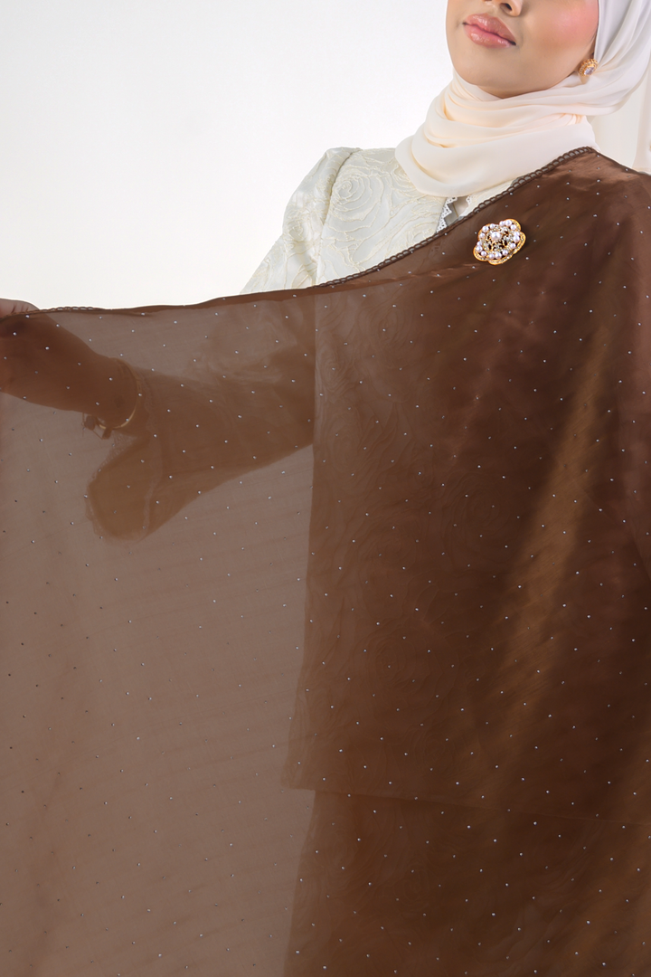 Nilamsari Embellished Organdy Selendang Rich Brown