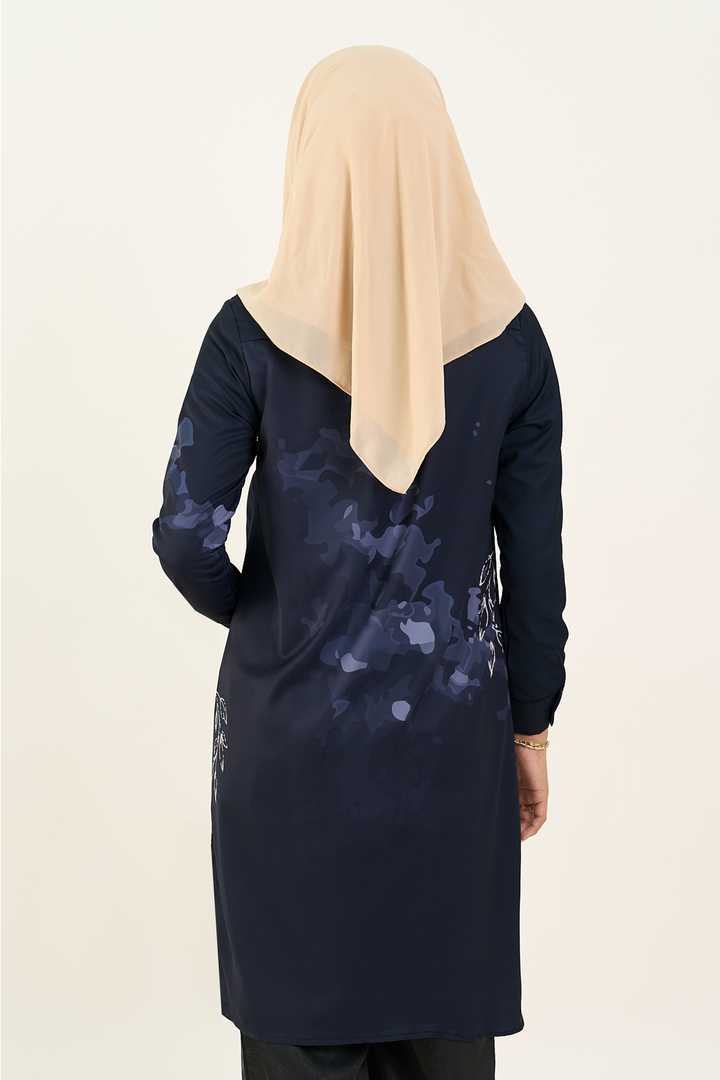 Nerina Printed Long Blouse Navy