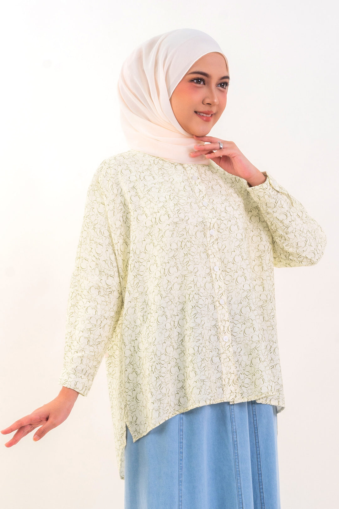 Nelly Printed Shirt Light Beige
