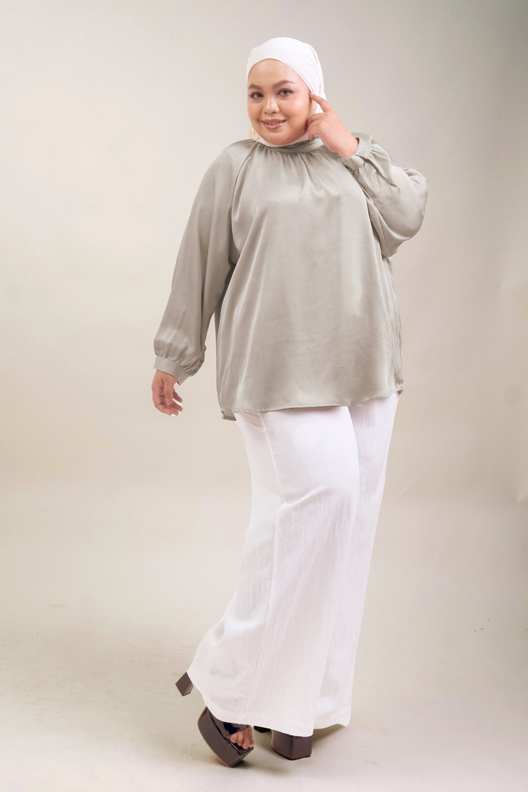 Noir Plus Size Satin Blouse Champagne