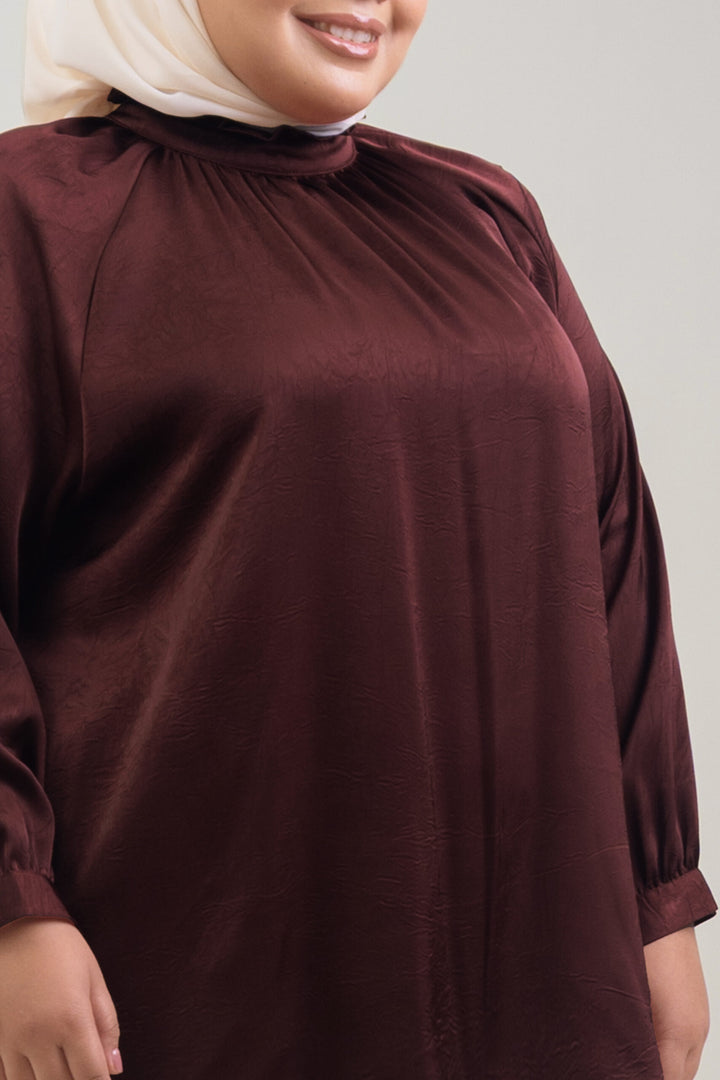 Noir Plus Size Satin Blouse Rich Mahogany