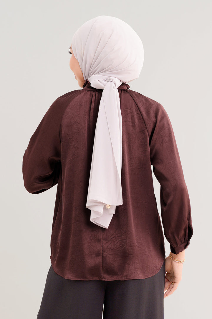 Noir Satin Blouse Rich Mahogany