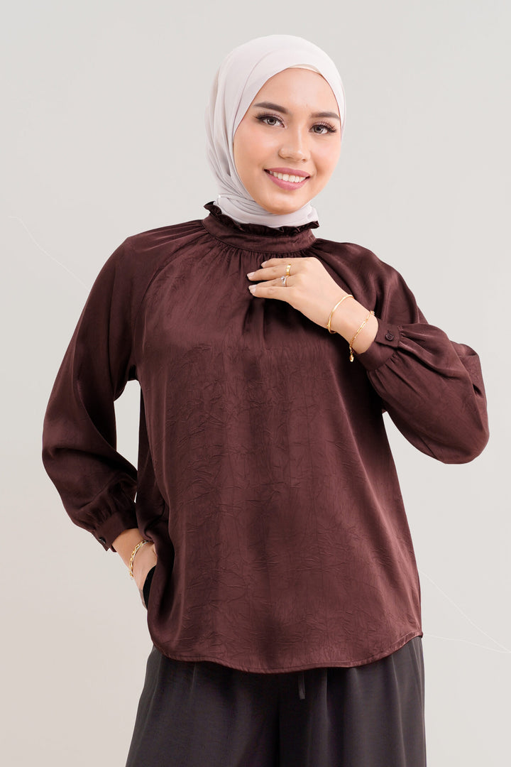 Noir Satin Blouse Rich Mahogany