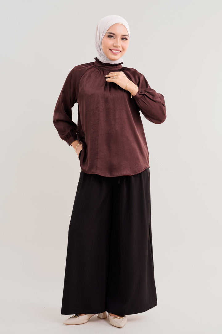 Noir Satin Blouse Rich Mahogany