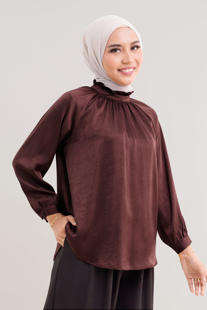 Noir Satin Blouse Rich Mahogany