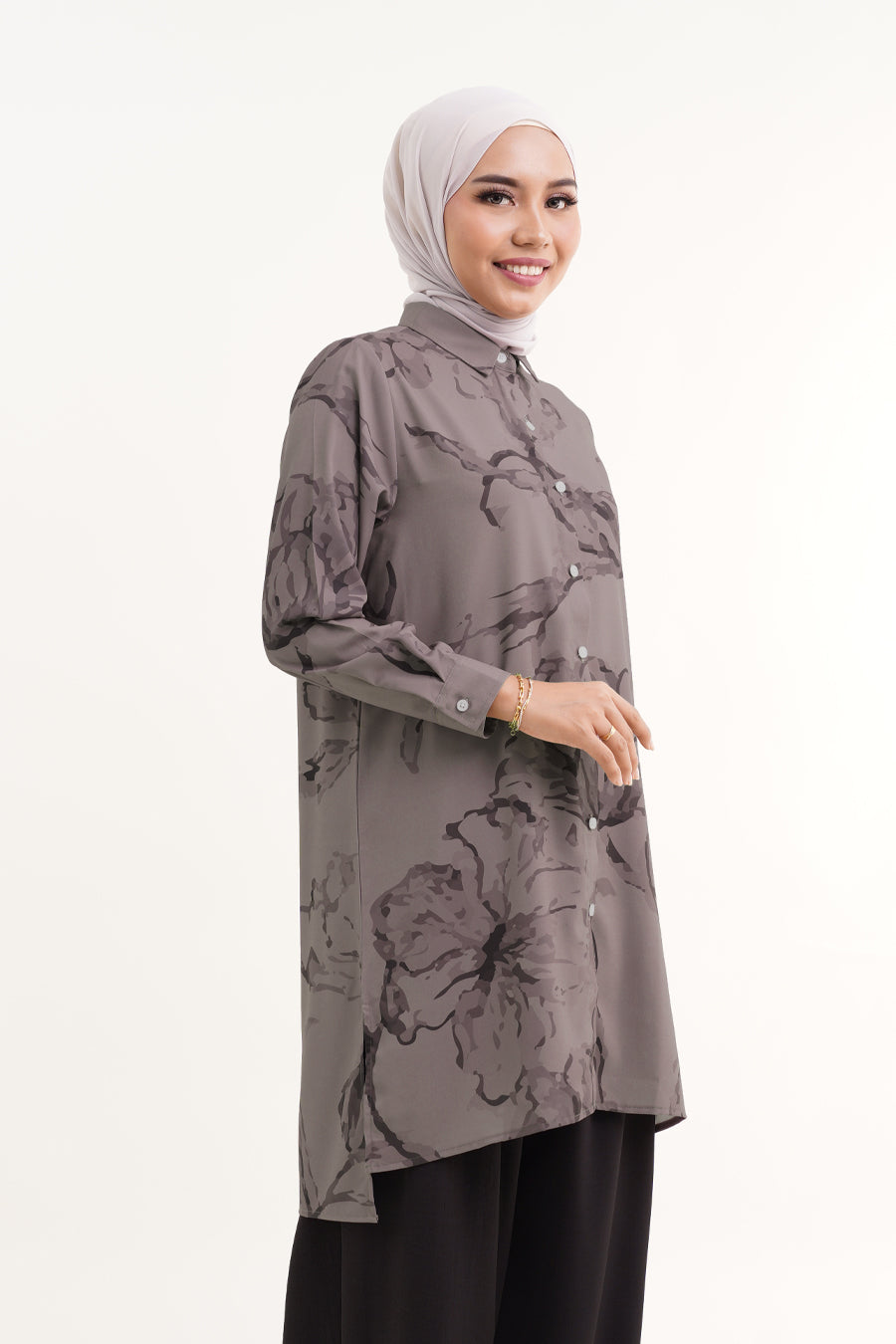 Chaca Printed Long Blouse Pastel Brown