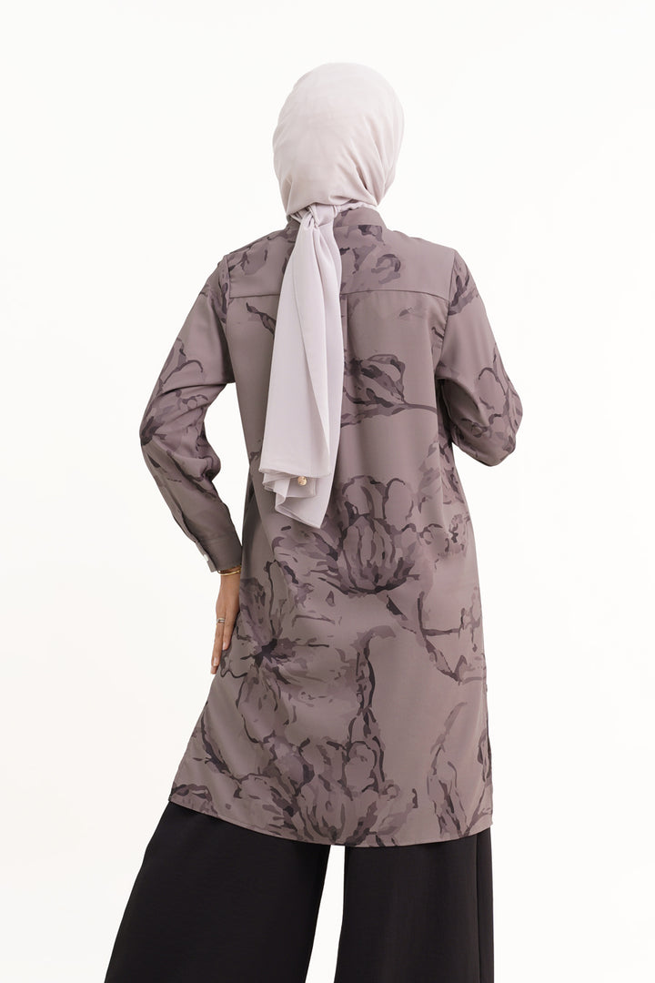 Chaca Printed Long Blouse Pastel Brown