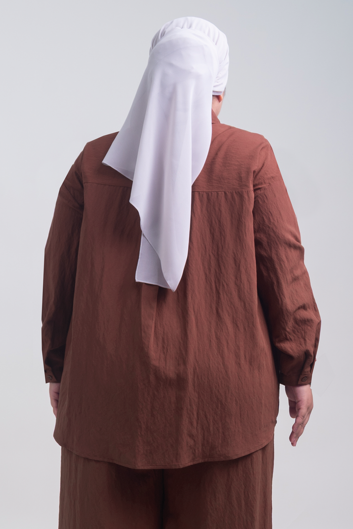Lunara Plus Size Cotton Embroidered Shirt Copper Brown
