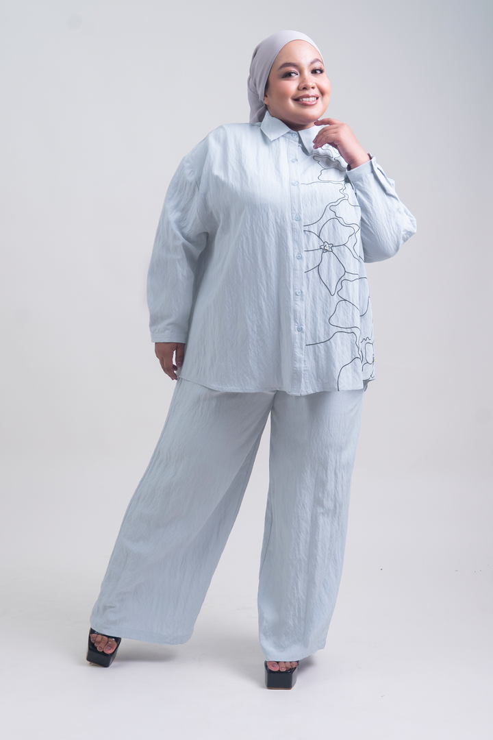 Lunara Plus Size Cotton Pants Greyish Blue