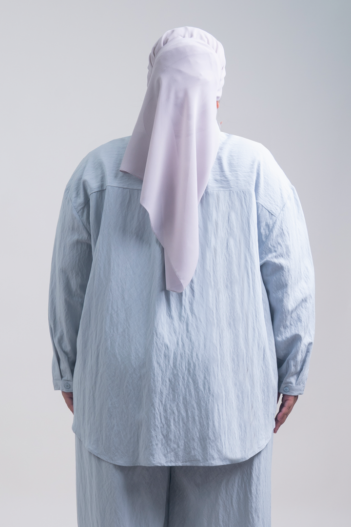 Lunara Plus Size Cotton Embroidered Shirt Greyish Blue